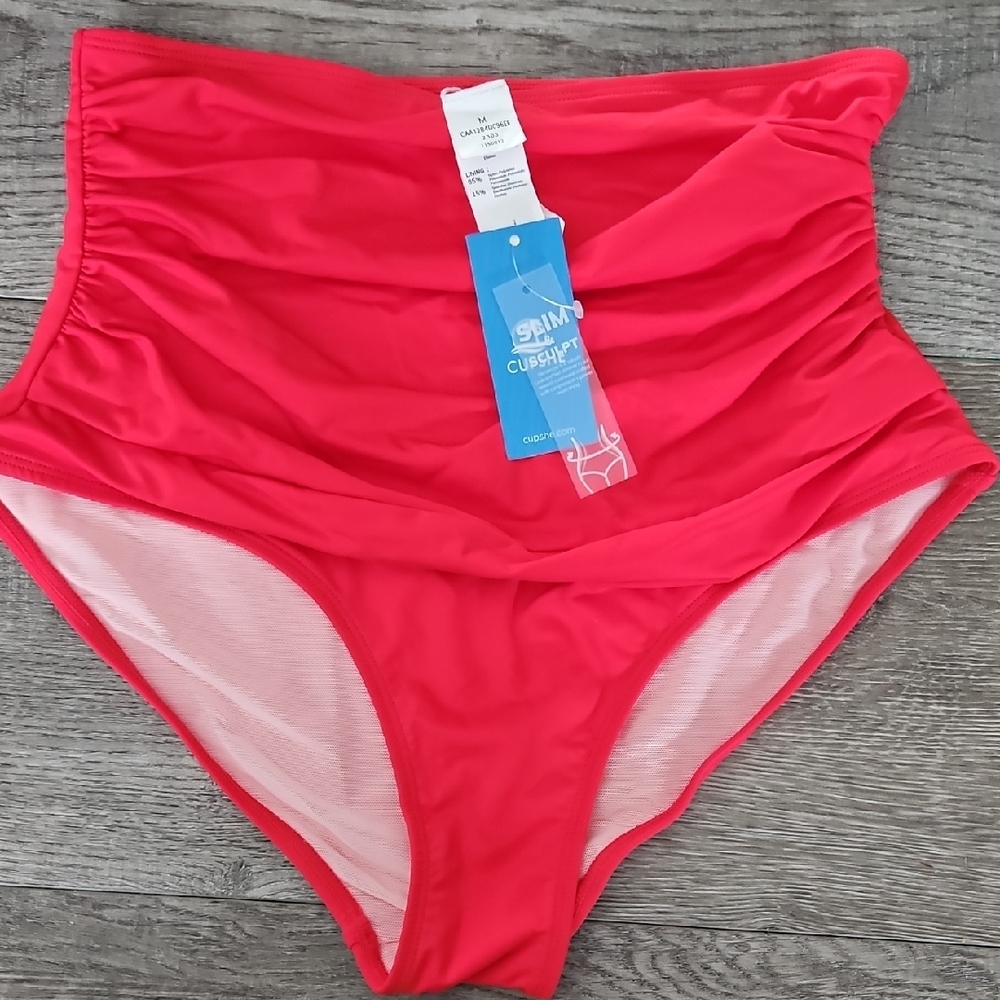 CUPSHE High-Waist Ruched Bikini Bottom - Red